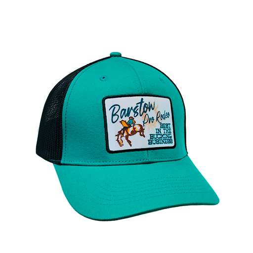 Barstow TEAL Curved Bill Trucker Cap - Best in the Bucking World Patch Logo